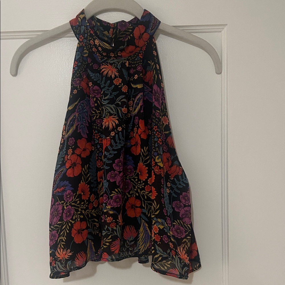Forever 21 Black Floral Halter Skater Skirt